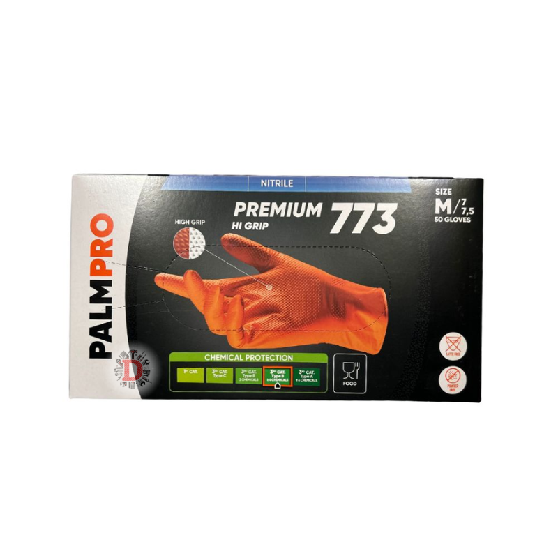 GUANTI IN NITRILE 773 ARANCIO PALMO IN GRIP ALTA RESISTENZA 50 PZ