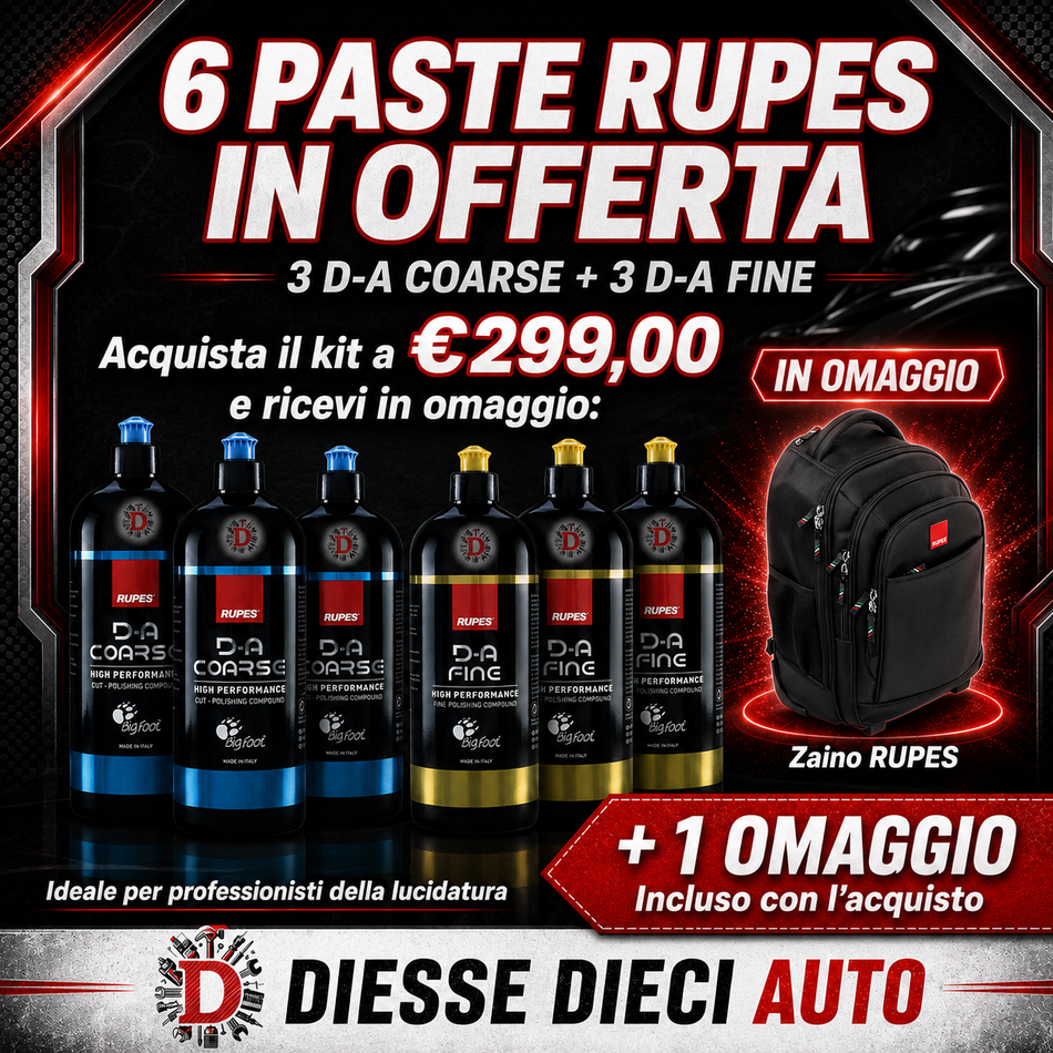 SUPER OFFERTA RUPES 3 PASTA ABRASIVA DA BLU + 3 PASTE FINE DA GIALLA + ZAINO IN OMAGGIO